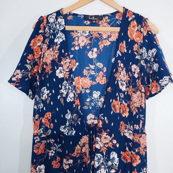 Lulu's Divine Days Navy Blue Floral Print Wrap Maxi Dress S - Picture 6 of 14